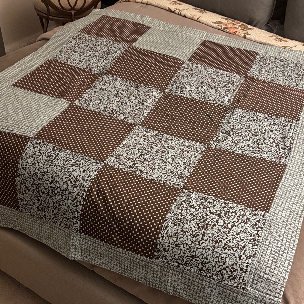 Elegant Brown and White Patchwork Quilt